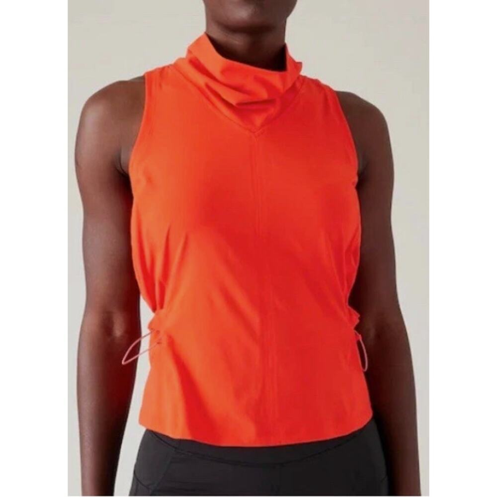 Athleta Outbound Mock Neck Tank Orange Cinch Side Mesh Vent Top L